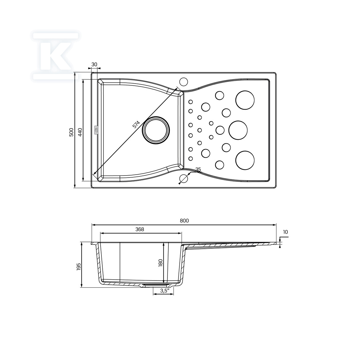 Zlew granitowy 1 komorowy MOLOKIN z - SPO_511T